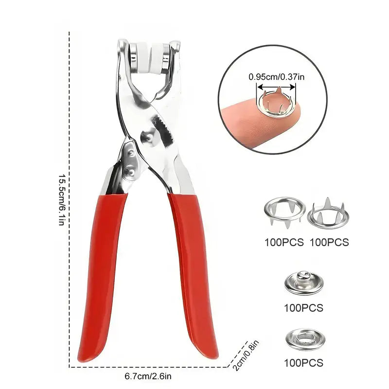 Seamless Stitching Sewing Kit-100Pcs Invisible Colored Metal Buckle & Manual Pressure Pliers đ§