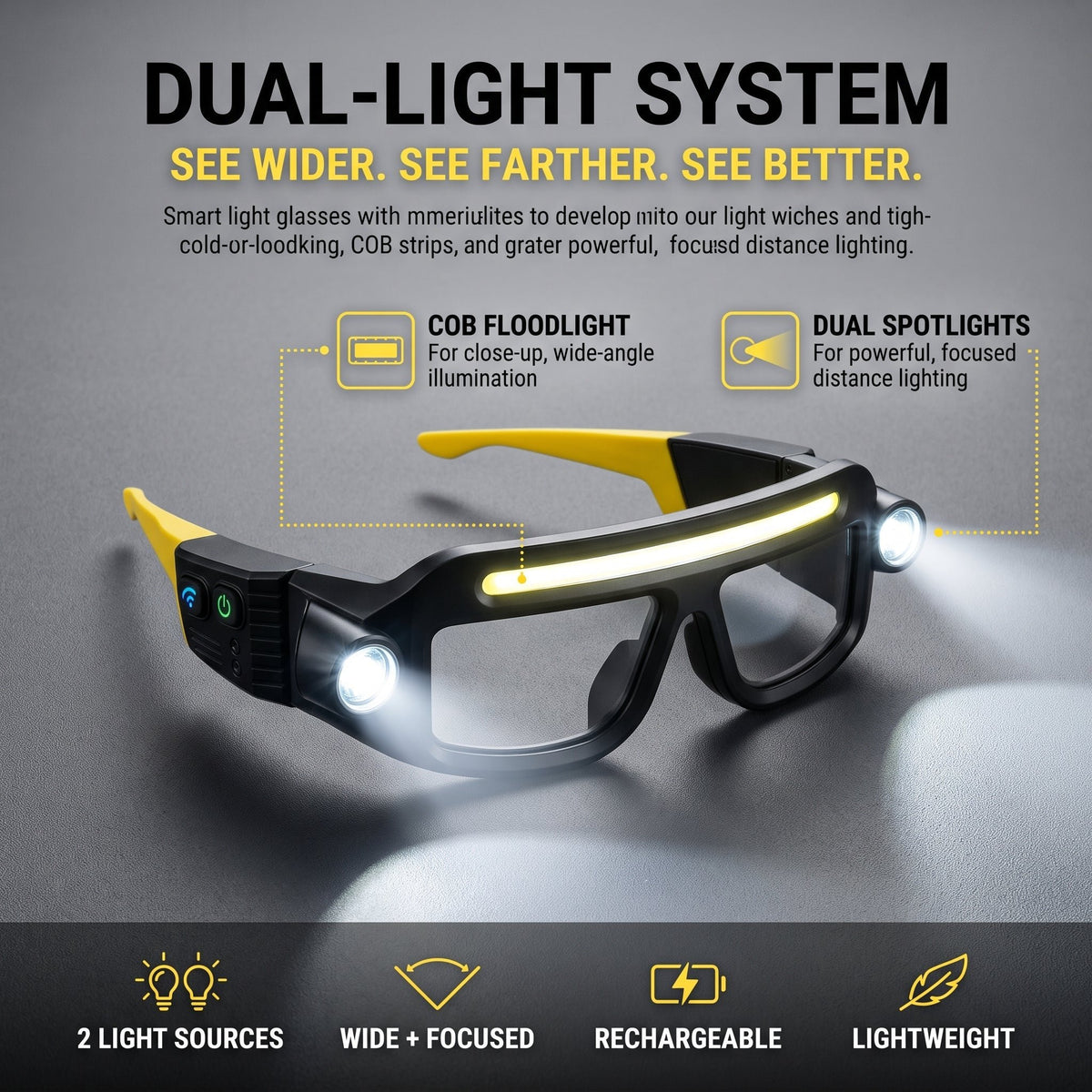 đŚ Rechargeable LED Headlamp Glasses â Hands-Free Lighting, Wave On/Off