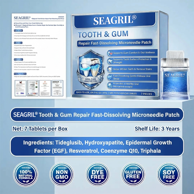 Your Smile🦷SEAGRIL® Tooth & Gum Repair Fast-Dissolving Microneedle Patch✨ (𝟓-𝐢𝐧-𝟏 💎 𝐑𝐞𝐛𝐮𝐢𝐥𝐝 𝐄𝐧𝐚𝐦𝐞𝐥 & 𝐃𝐞𝐧𝐭𝐢𝐧 • 𝐒𝐭𝐫𝐞𝐧𝐠𝐭𝐡𝐞𝐧 𝐆𝐮𝐦𝐬 • 𝐄𝐫𝐚𝐝𝐢𝐜𝐚𝐭𝐞 𝐓𝐚𝐫𝐭𝐚𝐫 & 𝐎𝐝𝐨𝐫 • 𝐖𝐡𝐢𝐭𝐞𝐧𝐢𝐧𝐠 • 𝐒𝐭𝐨𝐩 𝐓𝐨𝐨𝐭𝐡 𝐒𝐞𝐧𝐬𝐢𝐭𝐢𝐯𝐢𝐭𝐲)