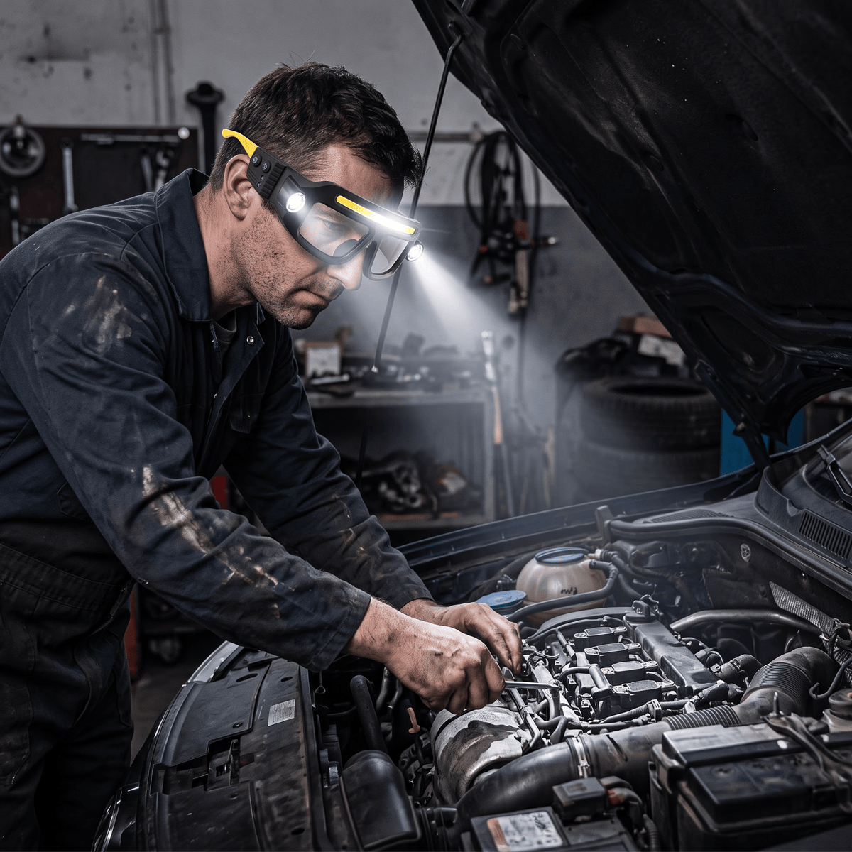 🔦 Rechargeable LED Headlamp Glasses – Hands-Free Lighting, Wave On/Off